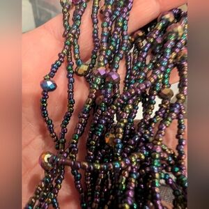 Iridescent Multi-Strand Beaded Necklace - Purple & Green
